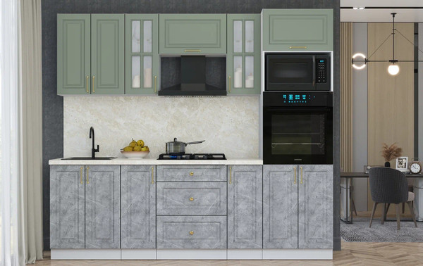 Изображение товара Кухонный гарнитур Интерлиния Мила Шато 2.4В (мята/керамика/опал светлый)