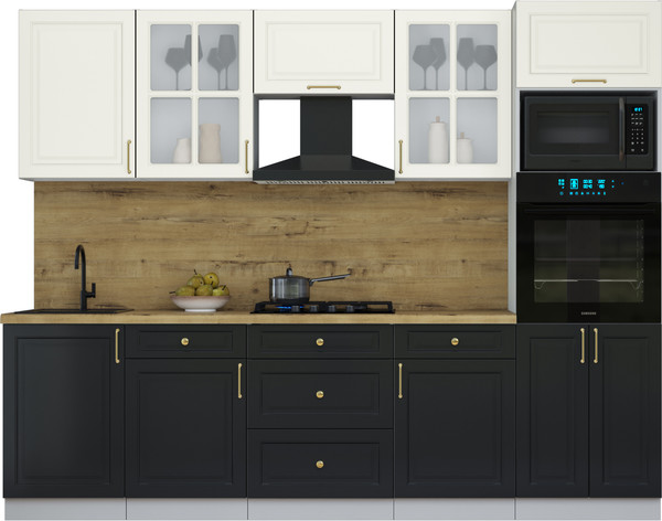 Изображение товара Кухонный гарнитур Интерлиния Мила Шато 2.7В (белый/черный/дуб бунратти)