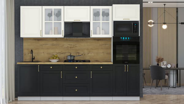 Изображение товара Кухонный гарнитур Интерлиния Мила Шато 2.7В (белый/черный/дуб бунратти)