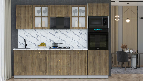 Изображение товара Кухонный гарнитур Интерлиния Мила Шато 2.7В (дуб вотан/дуб вотан/белый гранит)