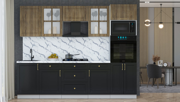 Изображение товара Кухонный гарнитур Интерлиния Мила Шато 2.7В (дуб вотан/черный/белый гранит)