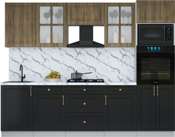 Изображение товара Кухонный гарнитур Интерлиния Мила Шато 2.7В (дуб вотан/черный/белый гранит)