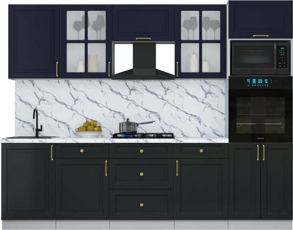 Изображение товара Кухонный гарнитур Интерлиния Мила Шато 2.7В (индиго/черный/белый гранит)