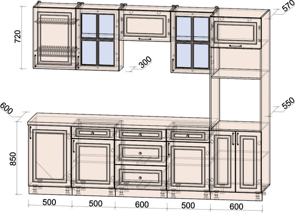 Изображение товара Кухонный гарнитур Интерлиния Мила Шато 2.7В (индиго/черный/белый гранит)