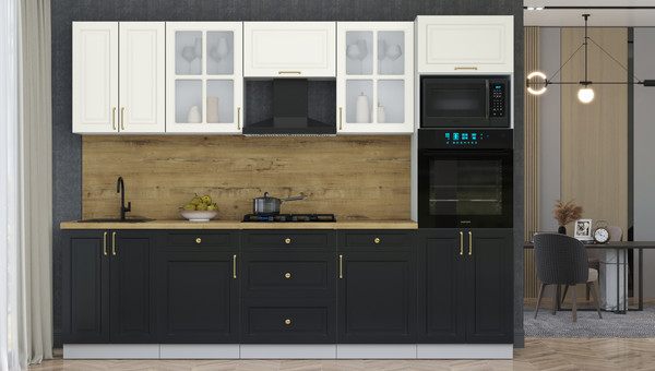 Изображение товара Кухонный гарнитур Интерлиния Мила Шато 2.8В (белый/черный/дуб бунратти)