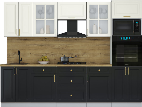 Изображение товара Кухонный гарнитур Интерлиния Мила Шато 2.8В (белый/черный/дуб бунратти)