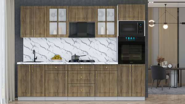 Изображение товара Кухонный гарнитур Интерлиния Мила Шато 2.8В (дуб вотан/дуб вотан/белый гранит)