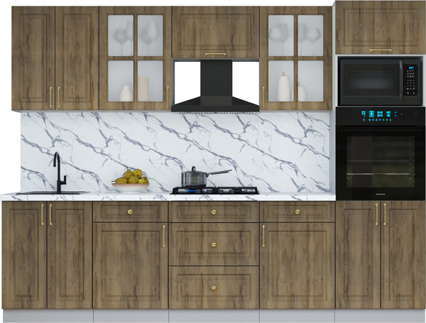 Изображение товара Кухонный гарнитур Интерлиния Мила Шато 2.8В (дуб вотан/дуб вотан/белый гранит)