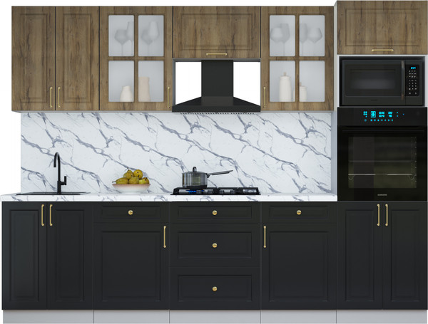 Изображение товара Кухонный гарнитур Интерлиния Мила Шато 2.8В (дуб вотан/черный/белый гранит)