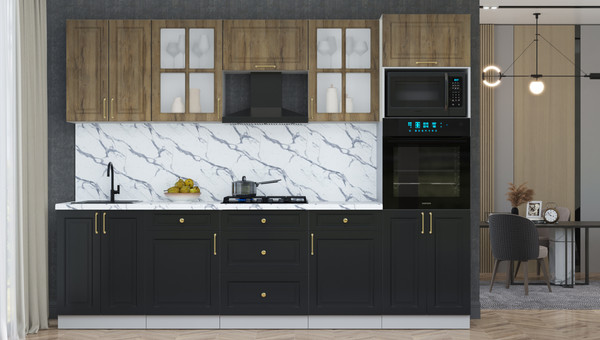 Изображение товара Кухонный гарнитур Интерлиния Мила Шато 2.8В (дуб вотан/черный/белый гранит)