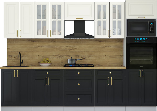 Изображение товара Кухонный гарнитур Интерлиния Мила Шато 3.0В (белый/черный/дуб бунратти)