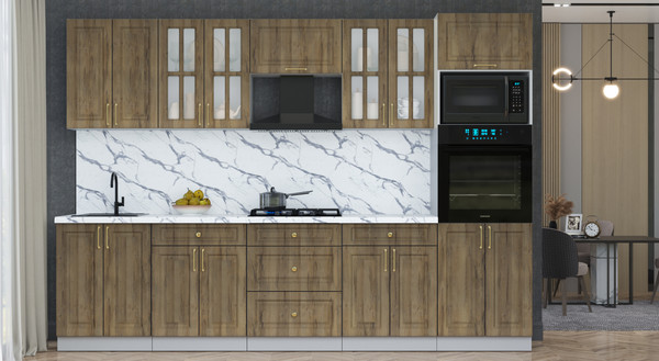 Изображение товара Кухонный гарнитур Интерлиния Мила Шато 3.0В (дуб вотан/дуб вотан/белый гранит)