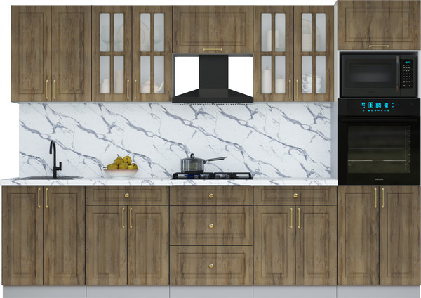 Изображение товара Кухонный гарнитур Интерлиния Мила Шато 3.0В (дуб вотан/дуб вотан/белый гранит)