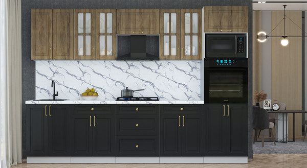 Изображение товара Кухонный гарнитур Интерлиния Мила Шато 3.0В (дуб вотан/черный/белый гранит)