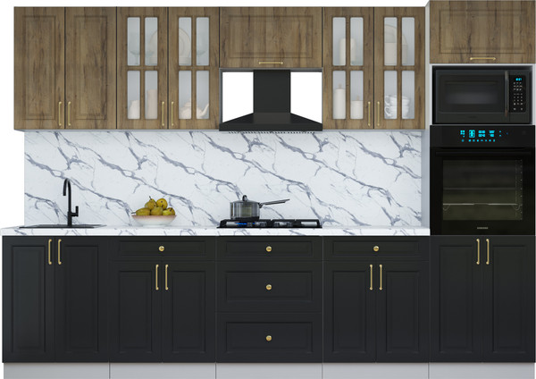 Изображение товара Кухонный гарнитур Интерлиния Мила Шато 3.0В (дуб вотан/черный/белый гранит)