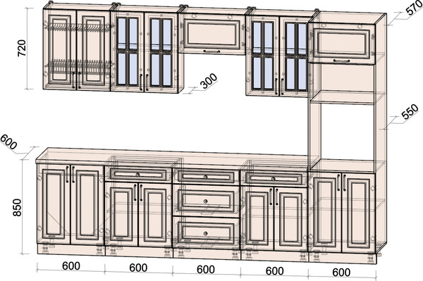Изображение товара Кухонный гарнитур Интерлиния Мила Шато 3.0В (мята/керамика/опал светлый)