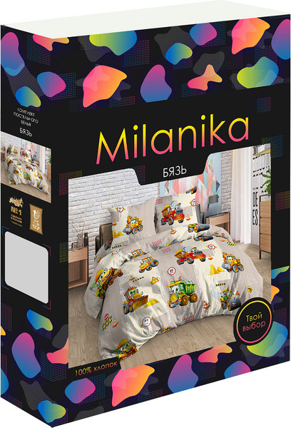 Изображение товара Комплект постельного белья Milanika Грузовичок Бязь 1.5сп подростковый с 1 наволочкой 70x70