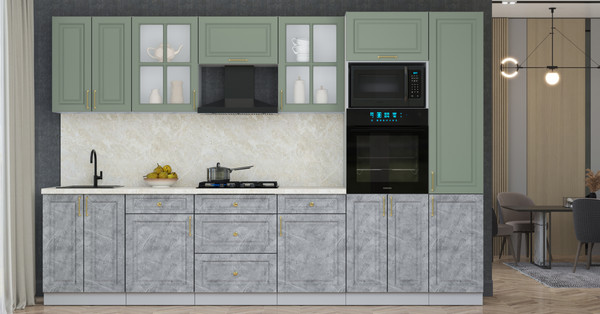 Изображение товара Кухонный гарнитур Интерлиния Мила Шато 3.2В (мята/керамика/опал светлый)