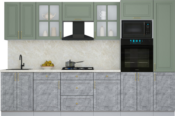 Изображение товара Кухонный гарнитур Интерлиния Мила Шато 3.2В (мята/керамика/опал светлый)