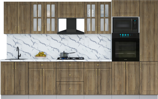 Изображение товара Кухонный гарнитур Интерлиния Мила Шато 3.4В (дуб вотан/дуб вотан/белый гранит)
