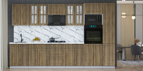 Изображение товара Кухонный гарнитур Интерлиния Мила Шато 3.4В (дуб вотан/дуб вотан/белый гранит)