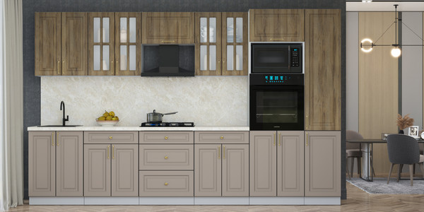 Изображение товара Кухонный гарнитур Интерлиния Мила Шато 3.4В (дуб вотан/луна/опал светлый)