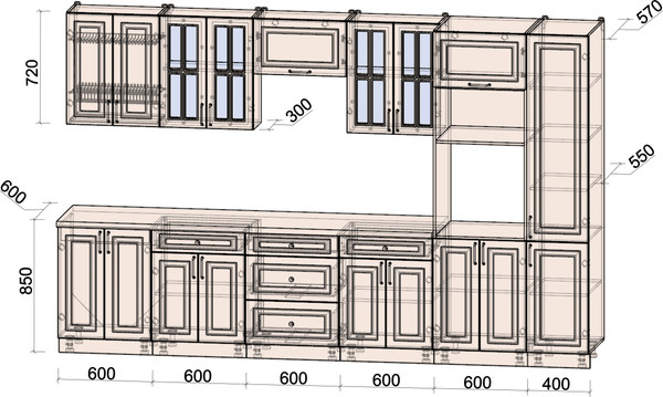 Изображение товара Кухонный гарнитур Интерлиния Мила Шато 3.4В (керамика/керамика/опал светлый)