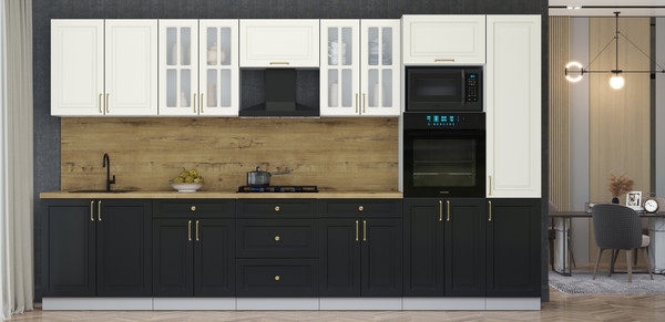 Изображение товара Кухонный гарнитур Интерлиния Мила Шато 3.6В (белый/черный/дуб бунратти)