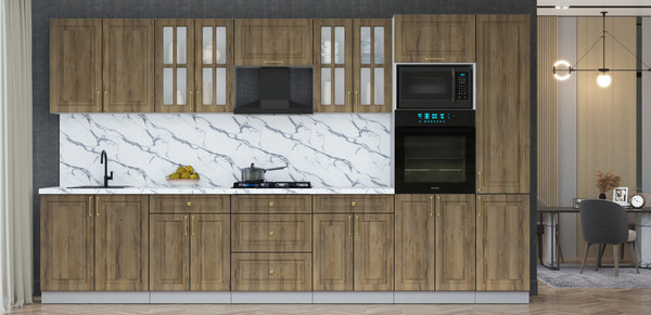 Изображение товара Кухонный гарнитур Интерлиния Мила Шато 3.6В (дуб вотан/дуб вотан/белый гранит)