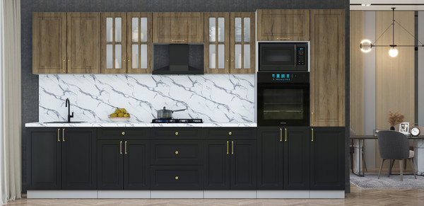 Изображение товара Кухонный гарнитур Интерлиния Мила Шато 3.6В (дуб вотан/черный/белый гранит)