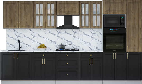 Изображение товара Кухонный гарнитур Интерлиния Мила Шато 3.6В (дуб вотан/черный/белый гранит)