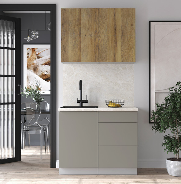 Изображение товара Кухонный гарнитур Интерлиния Мила Матте 1.0 А (дуб вотан/луна/опал светлый)