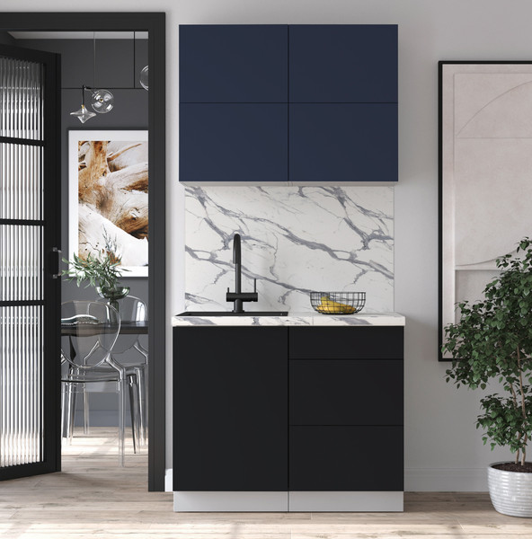 Изображение товара Кухонный гарнитур Интерлиния Мила Матте 1.0 А (индиго/черный/белый гранит)