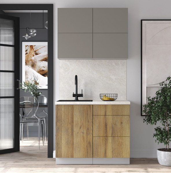 Изображение товара Кухонный гарнитур Интерлиния Мила Матте 1.0 А (луна/дуб вотан/опал светлый)