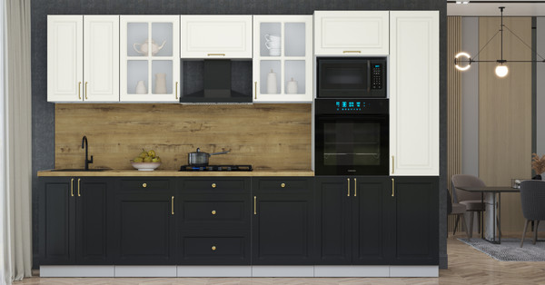 Изображение товара Кухонный гарнитур Интерлиния Мила Шато 3.2В (белый/черный/дуб бунратти)