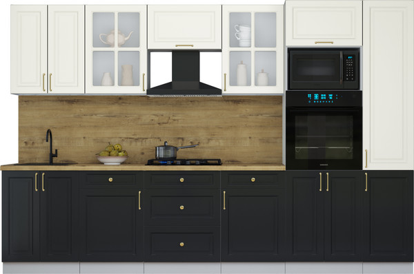 Изображение товара Кухонный гарнитур Интерлиния Мила Шато 3.2В (белый/черный/дуб бунратти)