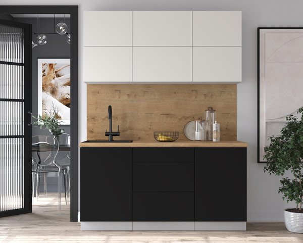 Изображение товара Кухонный гарнитур Интерлиния Мила Матте 1.6 А (белый/черный/дуб бунратти)