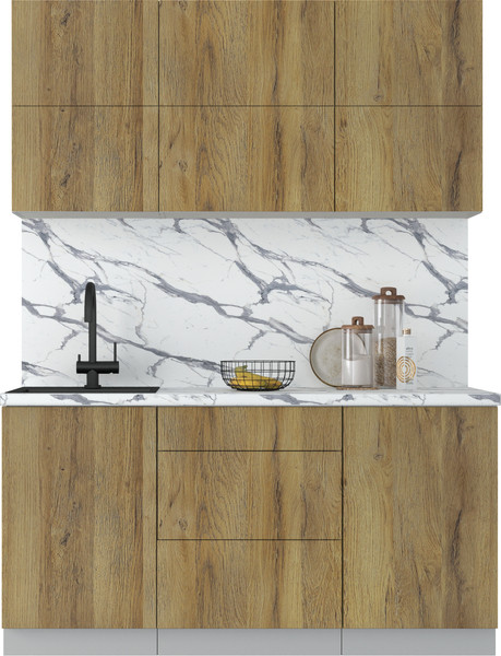 Изображение товара Кухонный гарнитур Интерлиния Мила Матте 1.6 А (дуб вотан/дуб вотан/белый гранит)