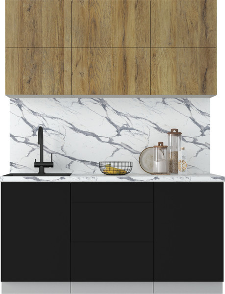 Изображение товара Кухонный гарнитур Интерлиния Мила Матте 1.6 А (дуб вотан/черный/белый гранит)