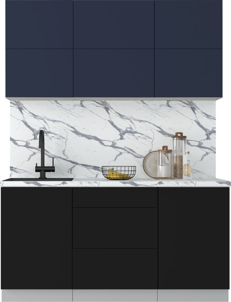 Изображение товара Кухонный гарнитур Интерлиния Мила Матте 1.6 А (индиго/черный/белый гранит)
