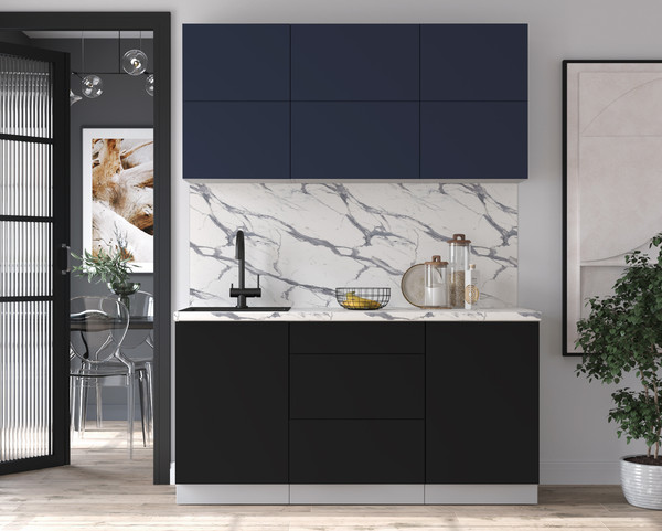 Изображение товара Кухонный гарнитур Интерлиния Мила Матте 1.6 А (индиго/черный/белый гранит)