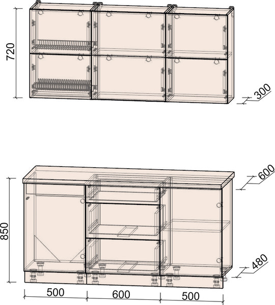 Изображение товара Кухонный гарнитур Интерлиния Мила Матте 1.6 А (керамика/керамика/опал светлый)