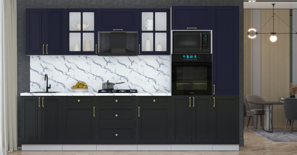 Изображение товара Кухонный гарнитур Интерлиния Мила Шато 3.2В (индиго/черный/белый гранит)