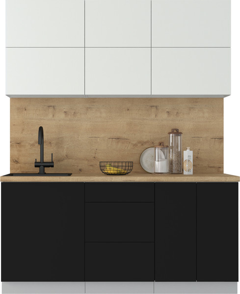 Изображение товара Кухонный гарнитур Интерлиния Мила Матте 1.7 А (белый/черный/дуб бунратти)