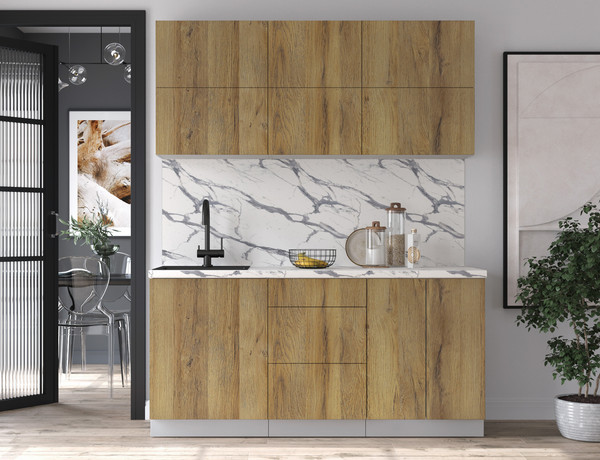 Изображение товара Кухонный гарнитур Интерлиния Мила Матте 1.7 А (дуб вотан/дуб вотан/белый гранит)