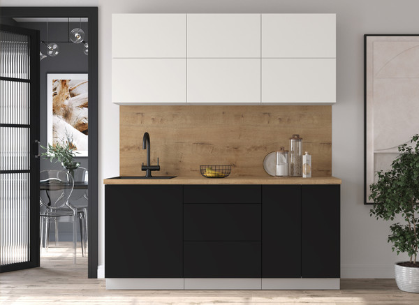 Изображение товара Кухонный гарнитур Интерлиния Мила Матте 1.8 А (белый/черный/дуб бунратти)