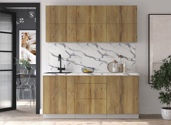 Изображение товара Кухонный гарнитур Интерлиния Мила Матте 1.8 А (дуб вотан/дуб вотан/белый гранит)