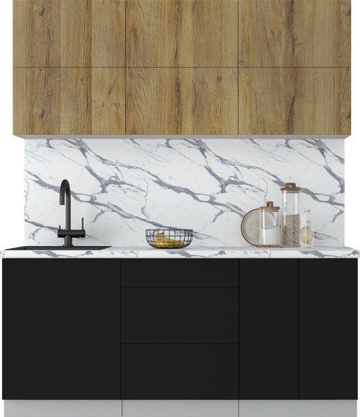 Изображение товара Кухонный гарнитур Интерлиния Мила Матте 1.8 А (дуб вотан/черный/белый гранит)