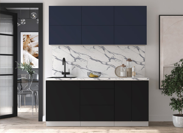 Изображение товара Кухонный гарнитур Интерлиния Мила Матте 1.8 А (индиго/черный/белый гранит)