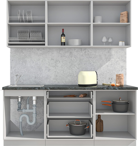 Изображение товара Кухонный гарнитур Интерлиния Мила Матте 1.9 А (белый/черный/дуб бунратти)